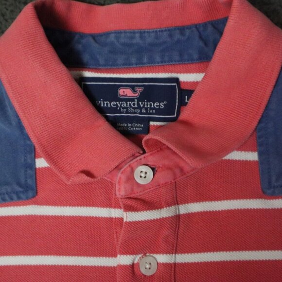 Vineyard Vines Polo Shirt Men's L White Striped Shoulder Patch Collared Cotton - Picture 6 of 9